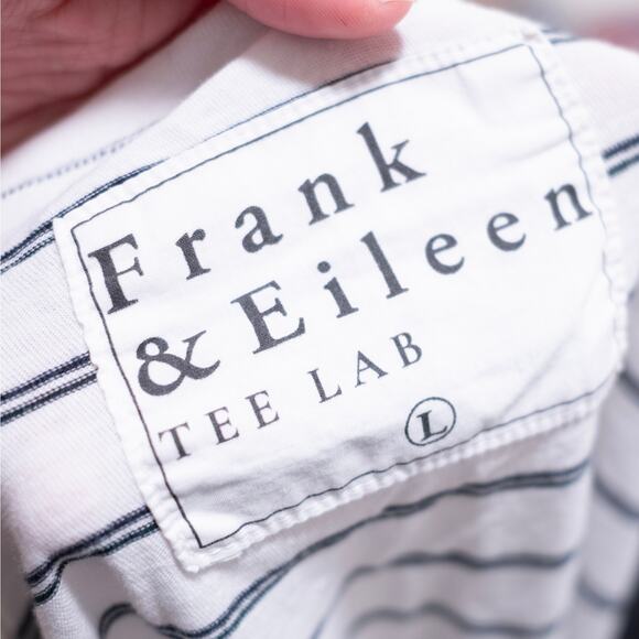 Frank & Eileen Tee Lab Perfect Tee White Black Stripe High Low Basic SZ L - Picture 5 of 6